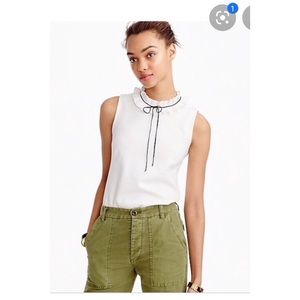 NWT J.Crew Ruffle Neck Top in Ponte, White, Size M